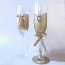 Arany/opál esküvői pezsgős poharak
